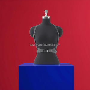 Harnais de poitrine avec accessoires en or haut en cuir véritable pour femmes ceinture taille Valentine LWH-0010 en peau de mouton - Product Image 5