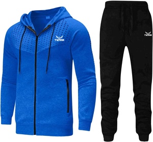Survêtement à manches longues pour homme, bleu et noir, bon marché, jogging, survêtement de course, sweat-shirt à capuche, pantalon de survêtement, coupe slim - Product Image 1
