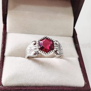 Anillo de Mujer con Piedra Preciosa de Rubí Hidro Natural, Piedra de Nacimiento de Julio, Anillo Apilable de Plata de Ley 925, Regalo de Aniversario - Product Image 3