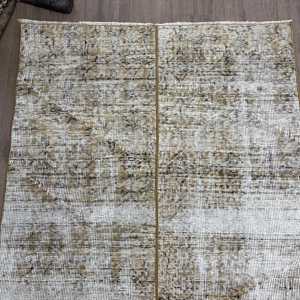 Vintage Rug, 3.2x6 ft Turkish Rug, <b>Brown</b> White Floral <b>Wool</b> Rug - Product Image 4