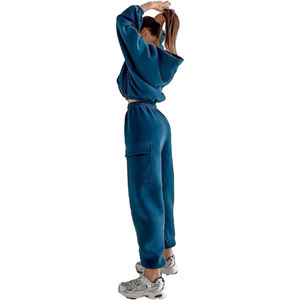 Cómodo traje de sudor informal a la moda para mujer, jersey de manga larga con bolsillos y capucha, pantalones Cargo de cintura alta para mujer, Otoño Invierno 2026 - Product Image 3