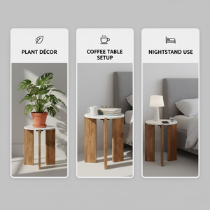 Table d'appoint en marbre |   Table d'appoint en bois d'acacia massif |   Plateau en marbre blanc |   Table d'appoint moderne pour salon, chambre à coucher, côté canapé - Product Image 5