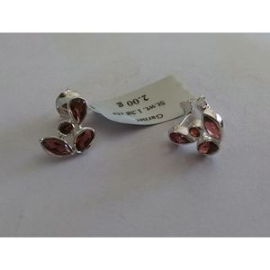 Shah Gems Women's Natural Garnet <b>Stud</b> Earrings 925 Sterling <b>Silver</b> Trendy Flower Bezel Setting for Parties and Gifts - Product Image 3