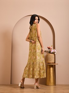 Elegante vestido de algodón 100% sin mangas para mujeres y niñas, vestido de línea ecológico estampado a mano para ropa de fiesta informal diaria - Product Image 3