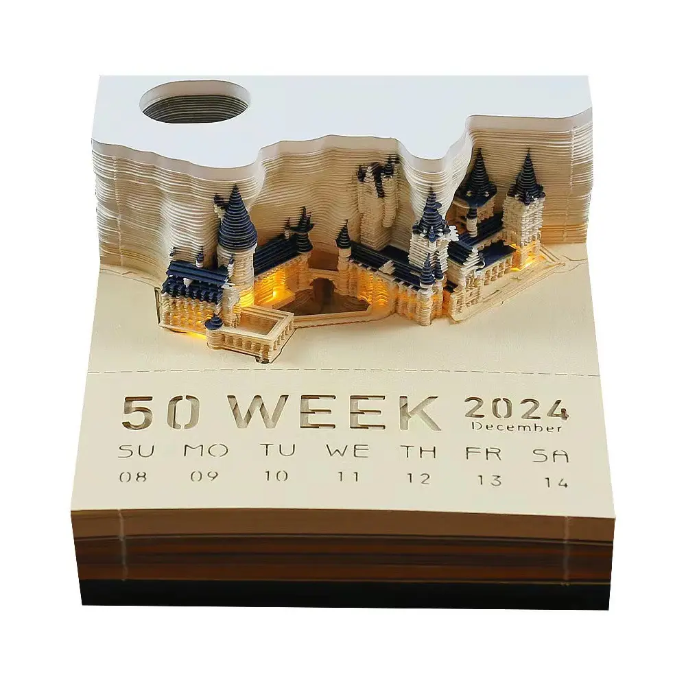 Calendario semanal 2024 Memo Castle Pad con luz 3D Bloc de notas Sticky Note para el mejor regalo