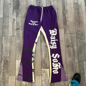 Pantalon de survêtement pour homme 100% coton French Terry Joggers Logo personnalisé Mid Baggy Stacked Flare Pantalon de survêtement Taille élastique 3D pour Puff Prin - Product Image 3