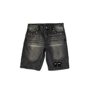 DENIMGUYS, pantalones de mezclilla cortos holgados Retro de calle alta de algodón informales para hombre, pantalones vaqueros planos hasta la rodilla Vintage transpirables - Product Image 1