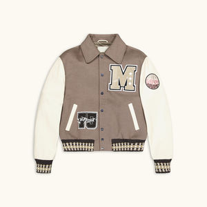 High Quality <b>Man's</b> <b>Smart</b> Stylish Winter <b>Jacket</b> Genuine Leather with Wool Body and Canvas Sleeves Letterman Varsity Style - Product Image 6