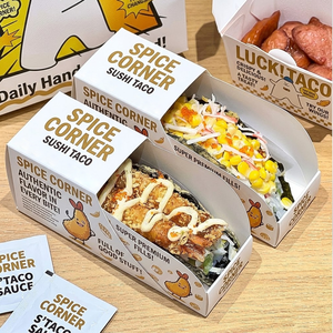 Boîte d'emballage pliable personnalisée pour hot-dogs, corn-dogs, sandwichs, sushis, tacos à emporter avec couvercle - Product Image 1