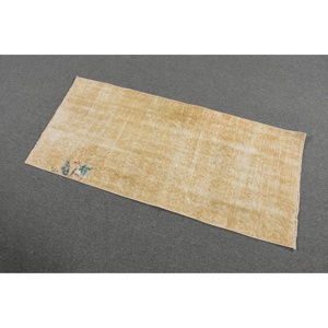 Alfombra Vintage, Pequeña, 2x4.4 pies, Alfombra Turca, Alfombra de Lana con Rayas Amarillas - Product Image 2