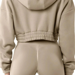 55% coton 45% Spandex goutte épaule Style surdimensionné coupe courte lin femmes classique Capital pleine fermeture éclair à capuche - Product Image 6