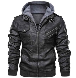 Chaqueta de moto informal con cremallera y diseño personalizado de alta calidad para hombre, venta al por mayor de cuero PU con cuello levantado y capucha - Product Image 1