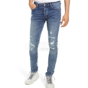 กางเกงยีนส์ขายาวสำหรับผู้ชายกางเกงยีนส์สีทึบออกแบบโลโก้ได้ตามต้องการ - Product Image 2