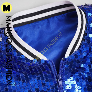 Girls <b>Sequin</b> Bomber <b>Jacket</b> Breathable Cotton Canvas Zip-Up Shiny Long Sleeve Flight Royal Blue Quilted Detachable Hat Hip Hop - Product Image 6