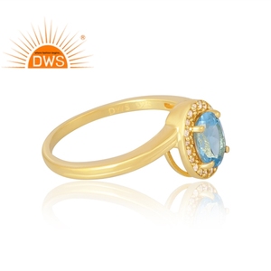 Venta caliente 925 plata esterlina 18K chapado en oro Cz natural y Topacio Azul anillo de piedras preciosas Demi fabricante de joyería fina - Product Image 4