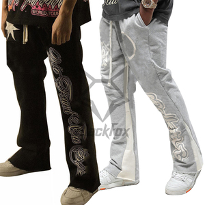 Pantalon de survêtement évasé droit décontracté pour hommes, imprimé soie avec broderie personnalisée, lavage vieilli, coupe régulière, pantalon en polaire - Product Image 2