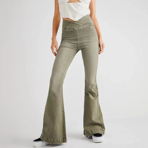 Saleh Enterprises Ladies High Waist Flare Bottom Jeans Washed <b>Stretch</b> <b>Denim</b> Eco-Friendly Breathable Quick Dry Color Fade Proof - Product Image 3