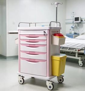 Chariot médical d'urgence à roulettes en ABS, chariot de traitement hospitalier avec <span class=keywords><strong>tiroir</strong></span>, chariot médical d'hôpital - Product Image 6