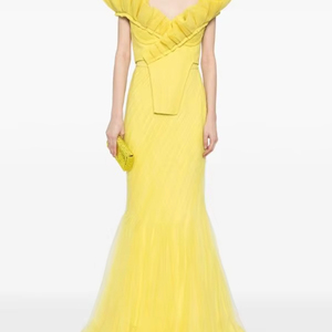 Robe de soirée élégante trapèze col en V en mousseline de soie tissu respirant antistatique pleine longueur sans manches pour les fêtes - Product Image 1