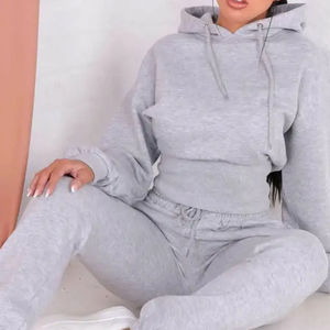 Logo personnalisé deux pièces Jogger pantalons de survêtement ensemble pull automne hiver Streetwear pantalons de survêtement vierges sweats à capuche pour les femmes ODM approvisionnement - Product Image 5