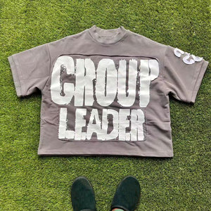 เสื้อยืดผ้าฝ้ายบ็อกซี่ฟิต100% สำหรับผู้ชายเสื้อยืดครอปแบบสตรีทแวร์ปักลาย - Product Image 1