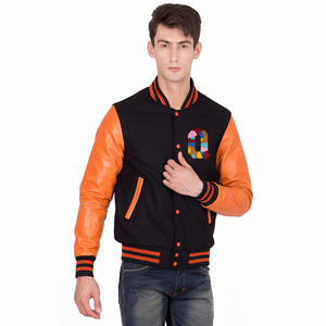 Chaqueta Universitaria Informal para Hombre, Color Negro, Manga de Cuero, Logotipo Bordado en Chenilla, Chaqueta Universitaria de Béisbol Cómoda - Product Image 1