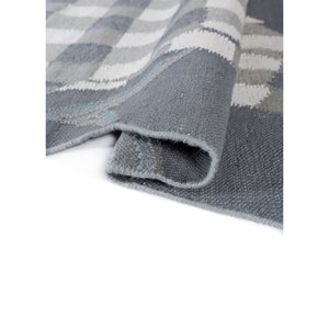 Alfombras de Lana Hechas a Mano con Diseño de Cuadros Azules Adwp-13085, Tejido Plano para Uso Doméstico, Rectángulo Grande con Patrón de Diamantes para Sala de Estar, Dormitorio, Habitación Juvenil - Product Image 2