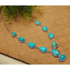 Collar de Plata de Ley 925 Hecho a Mano con Turquesa Azul Natural y Diamante para Mujer, Regalo - Product Image 2