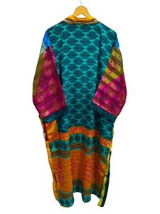 Túnica India Floral Seda Sari Kimono Vintage Sari Robe Suave Playa Fiesta Vestido Indio Hecho A Mano Seda Kimono - Product Image 5