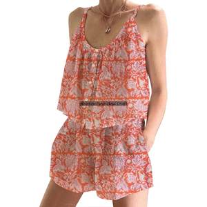 High Quality <b>Woman</b> Two-Piece Co-Ord Shorts Pajama Set <b>Tops</b> Shorts Spring/Summer Floral Fitted Strappy Sleeveless <b>PJ</b> Set - Product Image 4
