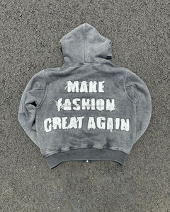 2024 alta calidad personalizado pesado 100% algodón Vintage parche desgastado apliques bordado Zip Up Sudadera con capucha - Product Image 1