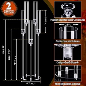 เชิงเทียนอะคริลิคใสแบบคริสตัล 5 แขน พร้อมโคมอะคริลิคสำหรับงานแต่งงาน งานเลี้ยงอาหารค่ำ - Product Image 2