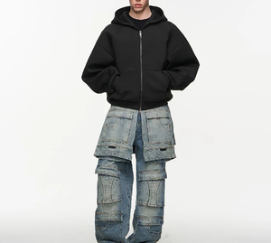 เสื้อมีฮู้ดผ้าขนแกะแบบหนาพิมพ์ลายสำหรับผู้ชายเสื้อฮู้ดแบบครอปโอเวอร์ไซส์แบบซิปเต็มตัวผ้าขนแกะปักแบบกำหนดเอง - Product Image 5