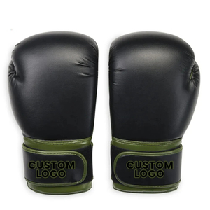 Gants de boxe en cuir noir et vert avec fermeture Velcro, respirants, équipement d'entraînement pour adultes - Product Image 2