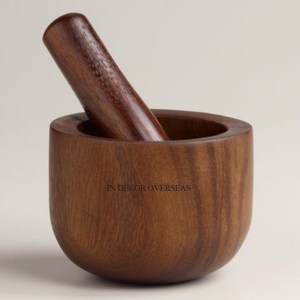 Simple Standard Designer Luxueux Qualité Acacia En Bois Fait Herbes Et Épices Broyeur Mortier Et Pilon À Prix Impressionnant - Product Image 1