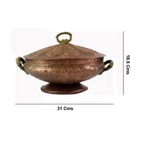 Plato de servicio de cobre martillado de calidad especial con tapa de vidrio Recién llegado Olla de cobre Regalos de inauguración de la casa - Product Image 6