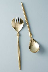 Classic vintage brass salad server <b>set</b> with antique gold finish for use in family feasts or ceremonial occasions - Product Image 4
