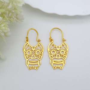 Pendientes de Aro de Calavera de Diablo a la Moda, Chapados en Oro 18K, de Latón, Estilo Gótico Punk, Venta al por Mayor para Mujer - Product Image 6
