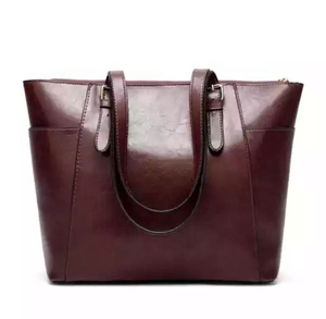 Túi Tote da màu nâu lớn với túi bên ngoài, cao cấp mạnh mẽ đau khổ da <span class=keywords><strong>handmade</strong></span> với logo tùy chỉnh in OEM - Product Image 6