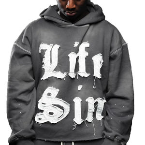 ชุดสเวตสูทผ้าฝ้ายเนื้อหนาปักลายใหม่สไตล์ OEM พร้อมฮู้ดปักลายแบบดิสเทรสสำหรับผู้ชาย - Product Image 1