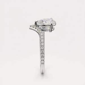 IGI Certified Pear Cut Lab Grown Diamond V-Shaped Pave Engagement & Wedding <b>Ring</b> in Solid <b>925</b> Sterling <b>Silver</b> - Product Image 3