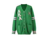 2025 Maßgefertigte OEM ODM Chenille-Patch-Buchstaben Damen Klassische Varsity-Strickjacke V-Ausschnitt Lose Gestreifte Baumwoll-Strickjacke