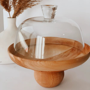 Handcrafted Wooden Cake Stand With <b>Glass</b> <b>Dome</b> Showcases Artisan Woodwork Dessert Presentation - Product Image 1