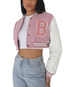 Veste universitaire recadrée de style vintage pour femmes nouvelle veste en cuir brodé à la mode pour la saison en plein air - Product Image 1