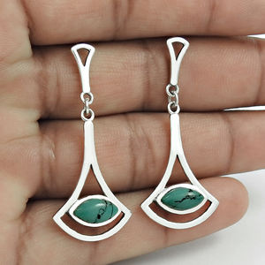 Natural Blue Turquoise Gemstone 925 Sterling Silver Handmade Vintage Antique Silver Stud <b>Earrings</b> Jewelry for Women Wholesale - Product Image 2
