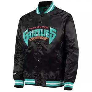 Custom embroidery logo satin jacket men women light weight satin varsity jacket chenille patch logo bomber jacketsCustom embroid