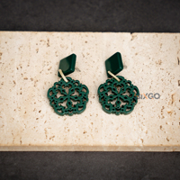Anting-anting kerajinan Vietnam dengan pola tetesan air, bentuk bunga, warna hijau, desain baru, aksesori Fashion grosir kustom
