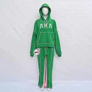 Venta al por mayor de alta calidad de los hombres chándal Alpha Kapa Alpha AKA logotipo personalizado Unisex en relieve sudaderas con capucha Casual pantalones de chándal y Sudadera con capucha - Product Image 1