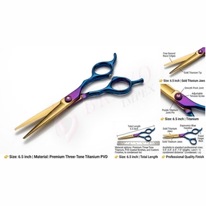 Premium Barber Scissors Three Tone Titanium Barber Scissors Professional Hair Cutting <b>Shears</b> Salon Hairdressing <b>Tool</b> - Product Image 6