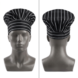 Premium Chef Cap Breathable Mesh Polyester Cotton 180 GSM <b>Black</b> White Adjustable Elastic Band Embroidered Logo - Product Image 3
